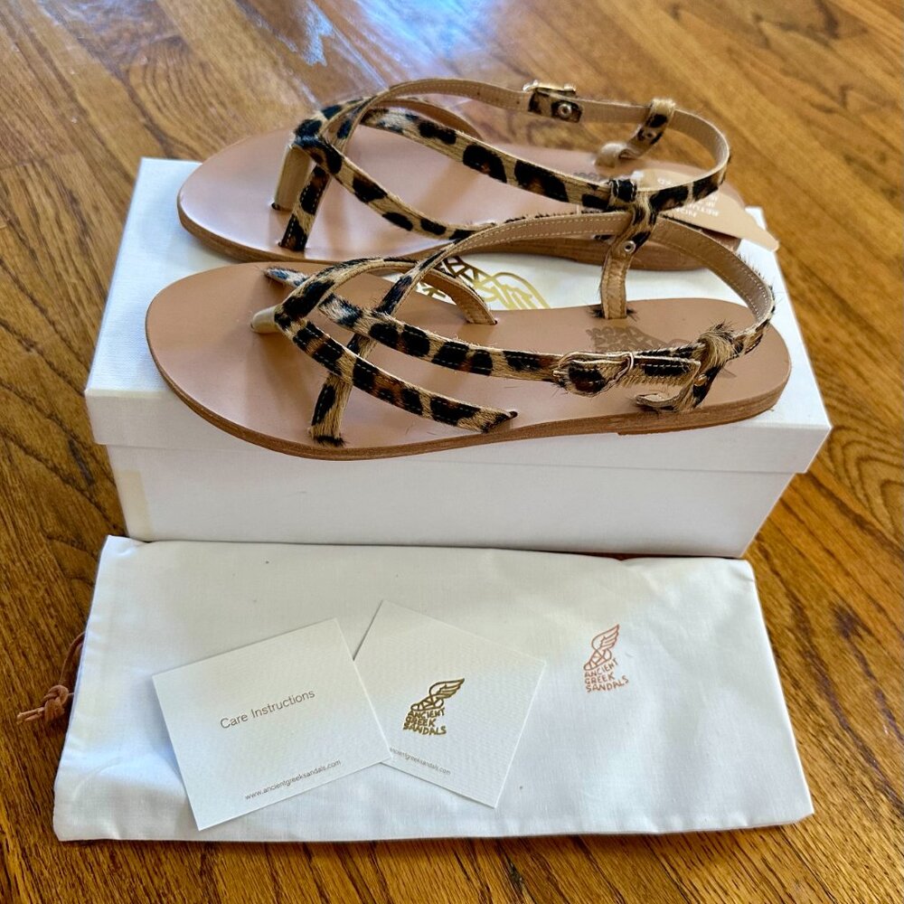 Ancient Greek Sandals Semele sz. 7.5 US, pony leopard